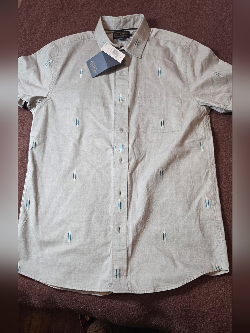 New! Pendelton Cotton Button Front Shirt Mens Size Small Blue And White